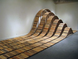 photo of recycled wood wave art