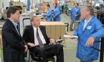 photo of Congressman Jim Langevin touring Hayward facility