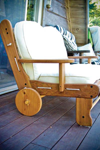 photo of wooden chair made from old wooden hot tub