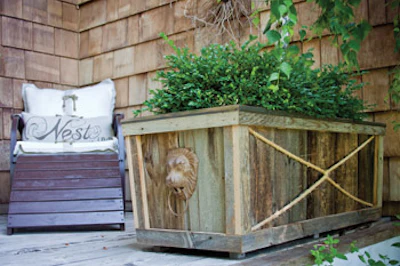 photo of wooden planter made from old wooden hot tub