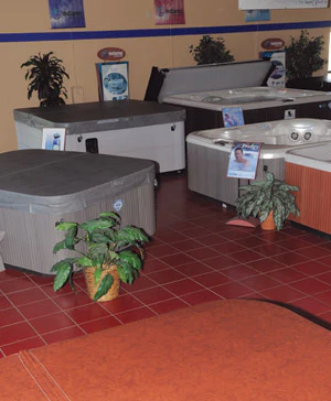 photo of spa showroom with pool covers