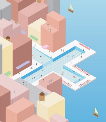 rendering of a floating pool in New York's East River