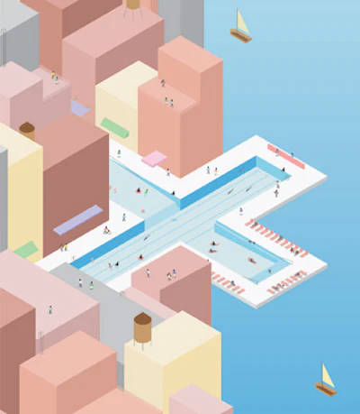 rendering of a floating pool in New York's East River