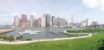 rendering of a floating pool in New York's East River
