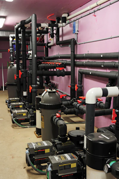 photo of a pool's seven variable-speed pumps