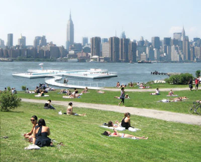 rendering of a floating pool in New York's East River