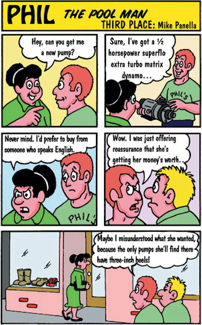 cartoon of Phil The Pool Man - third place winner