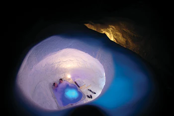 photo of hot tub in snow at top of Swiss Alps
