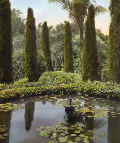 Water garden at Robert Cameron Rogers house in Santa Barbara, CA