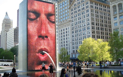 photo of Crown Fountain Chicago faces display