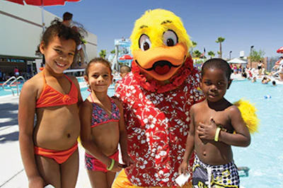 photo of Float Like A Duck mascot with friends