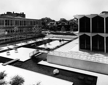 photo of reflecting pools at Wayne State University in Detroit