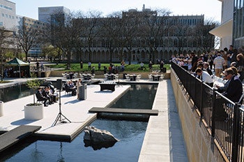photo of reflecting pools at Wayne State University in Detroit