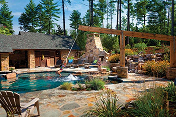 photo of pool area with swing