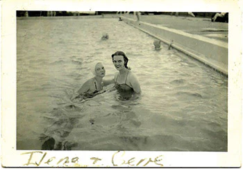 photo of two women in a pool