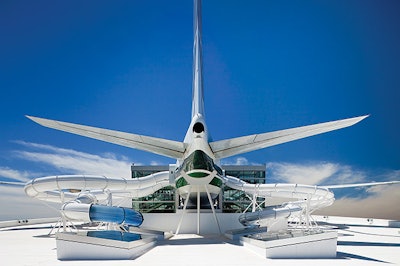 photo of a plane converted into a waterpark