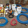 Top and bottom: Here are some of the items that should be riding along with you to a wintertime water change.