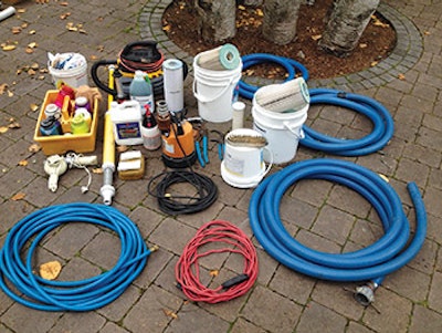 Top and bottom: Here are some of the items that should be riding along with you to a wintertime water change.
