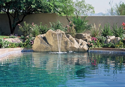 photo of an artificial rock waterfall