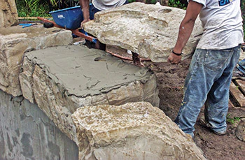 photo of the installation of a modular waterfall