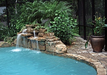 photo of the installation of a modular waterfall