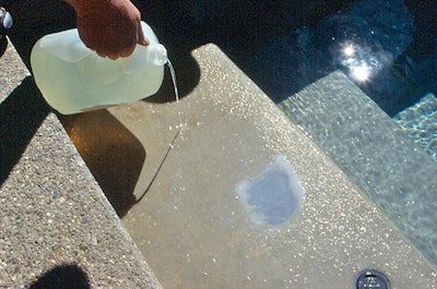 photo of a man sanding crystal formed in a swimming pool
