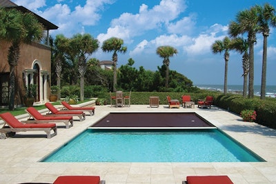 photo of a swimming pool with cover