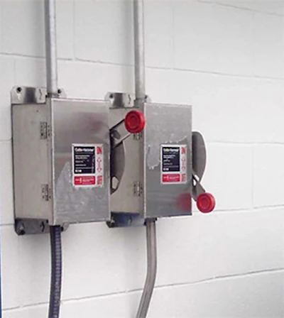 Service disconnects for pump motors.