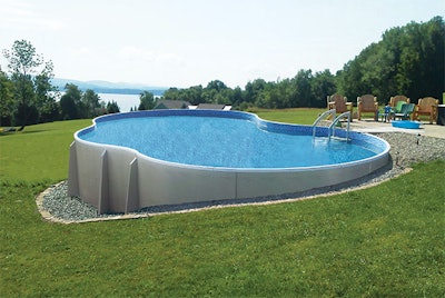 Photo of an aboveground pool in a sloped backyard. All photos courtesy of Radiant Pools