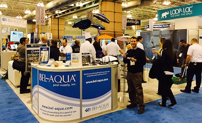 Aqua Executive Editor Scott Webb In Front Of The Bel Aqua Booth At The Pool & Spa Show