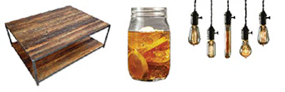 The rustic look embraces a vintage spirit by taking items from the past and using them in a modern context. Mason jars are used as décor as well as for preserves, and exposed lightbulbs lend a steampunk vibe. Upcycling, like taking reclaimed wood and repurposing it, is also popular.