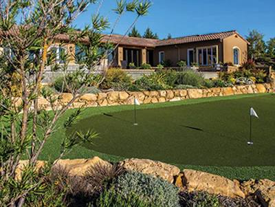 This putting green uses artificial grass to cut down on both water use and maintenance. - Click to enlarge