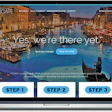 Screenshot of the Escape website for hot tubs, with evening scene of Venice as backdrop. When the site goes live, the three buttons in foreground will link to instructions to move the buying process forward.