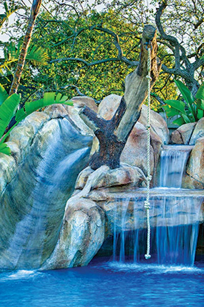 This client and her family visited the same Hawaiian resort twice because of a rope swing the kids loved. Naturally, they wanted a rope swing in their backyard pool, too. - Click to enlarge