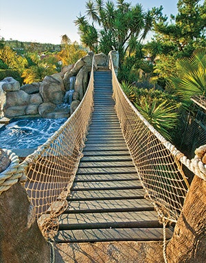 This custom rope bridge spans 25 feet from the raised spa area to the top of the slide. - Click to enlarge