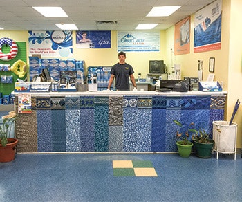 Pictured: Pool & Patio Center, pre-makeover. 'We just needed a facelift. We needed to make it more inviting and draw people to the water analysis area,' says Tonia Simpson, owner of Pool & Patio Center.