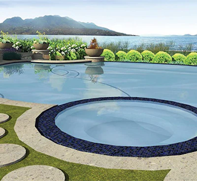 This digital drawing shows how the pool's design is loosely based on the yin and yang symbol, which ultimately gives the layout undulating shapes that echo the surrounding hillsides, while the low profile supports the beautiful vistas.