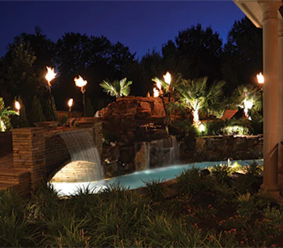 One of the fun aspects of designing a lazy river is the mystery and intrigue you can create, at night and during the day.