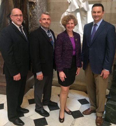 (Left to Right): Bruce Grogg, Latham Pool Products; Tom Dankel Aquamatic Cover Systems; Congresswoman Susan Brooks (R-IN, 5th District); and Michael Shebek, Automatic Pool Covers, Inc.