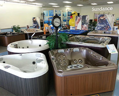 With an exemption for spa sales in place, Outback's showroom shifted to focus entirely on portable spas, with 20 to 25 on the floor at any given time.