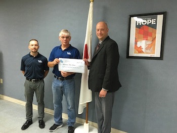 From left to right: Thomas Kennedy, marketing director, Tara Liners; Mike Sigler, general manager, Tara Liners; Lance Wave, major gift officer, American Red Cross.
