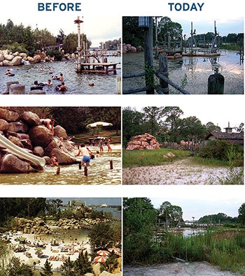 The waterpark in its heyday, and how it looks today.