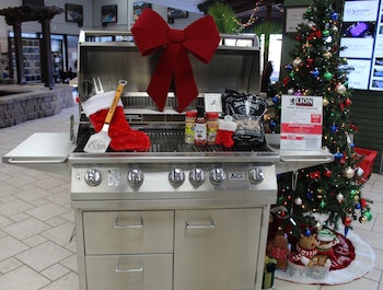 Another holiday display at All Seasons. Note the big bow on the grill and the grilling utensils positioned as stocking stuffers. Click to enlarge