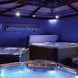 At Mountain Hot Tub in Montana, mood lighting captures the spirit of nighttime hot tubbing.