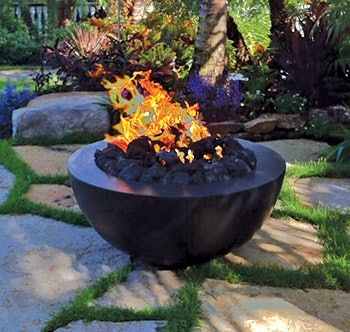 Fire pits often make distinctly artistic and sculptural statements that accent and enliven deck and garden areas. (Photo courtesy of Grand Effects)