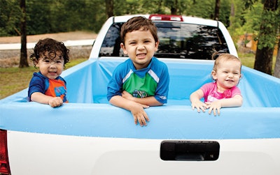 Stretch the vinyl over the edges of your truck bed, fill with water and enjoy.