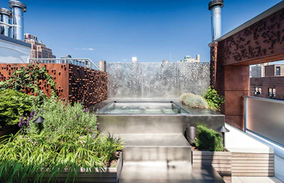 Stainless steel spa shells have become popular with affluent clients looking for a dramatic contemporary appearance. (Photo courtesy of Diamond Spas)