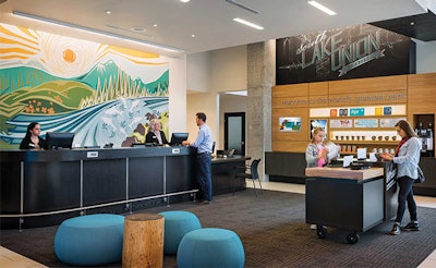 At Umpqua Bank, guests are invited to deposit a check and stay awhile. Free coffee and snacks, little libraries, pop-up shops and access to conference rooms are just a few ways Umpqua draws guests in.