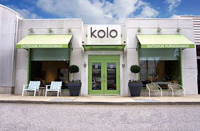 Showroom design elements spill out into the storefront for consistent branding.