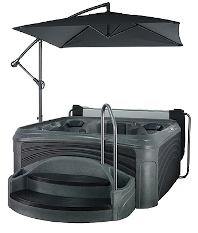 The new Suite Spa Collection from Dream Maker Spas is an all-in-one spa solution that includes an umbrella, cover lifter, steps and rail, making it ideal for customers who prioritize convenience.